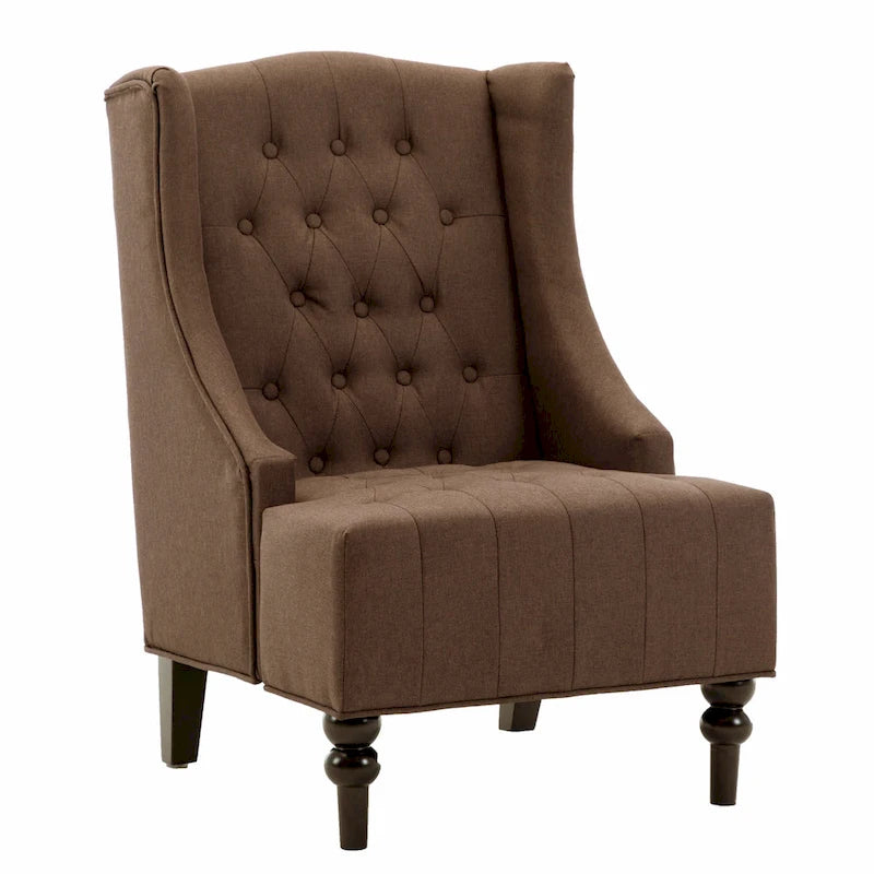 Poltrona Wingback con Schienale Trapuntato e Telaio in Legno Massello