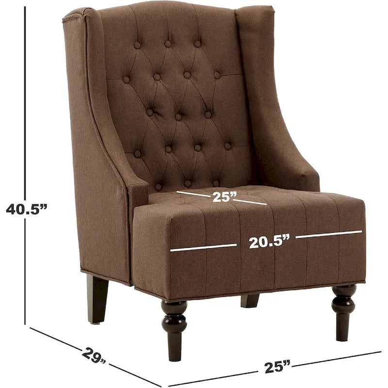 Poltrona Wingback con Schienale Trapuntato e Telaio in Legno Massello