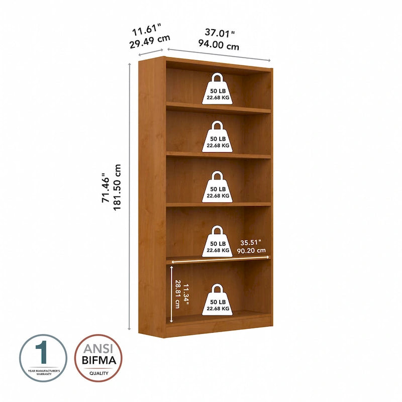 Libreria alta a 5 ripiani con ripiani regolabili - 183 cm H