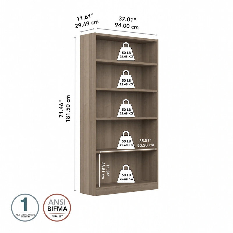 Libreria alta a 5 ripiani con ripiani regolabili - 183 cm H