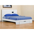 White Wood King Platform Bed Frame With Storage Drawer