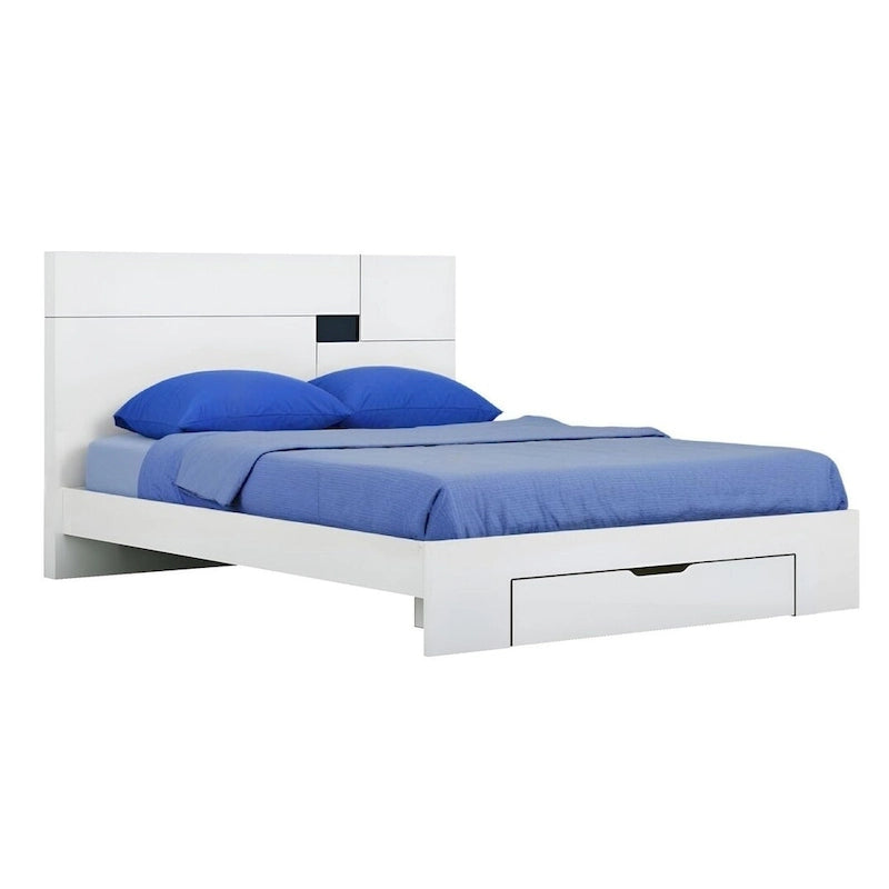 Struttura Letto a Piattaforma King Bianca con Cassetto Contenitore - Alta Lucentezza