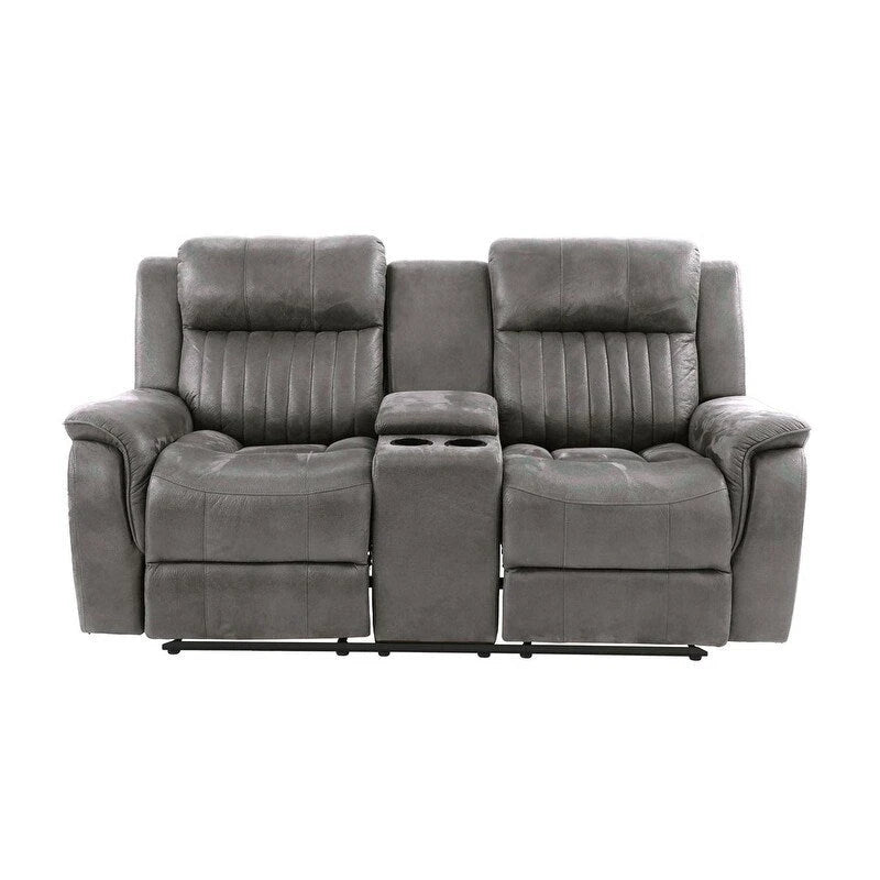 Divanetto Recliner Manuale con Console - Ecopelle Caffè Scuro