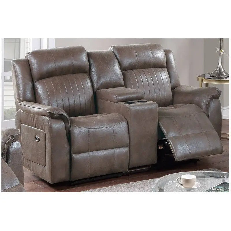 Divanetto Recliner Manuale con Console - Ecopelle Caffè Scuro