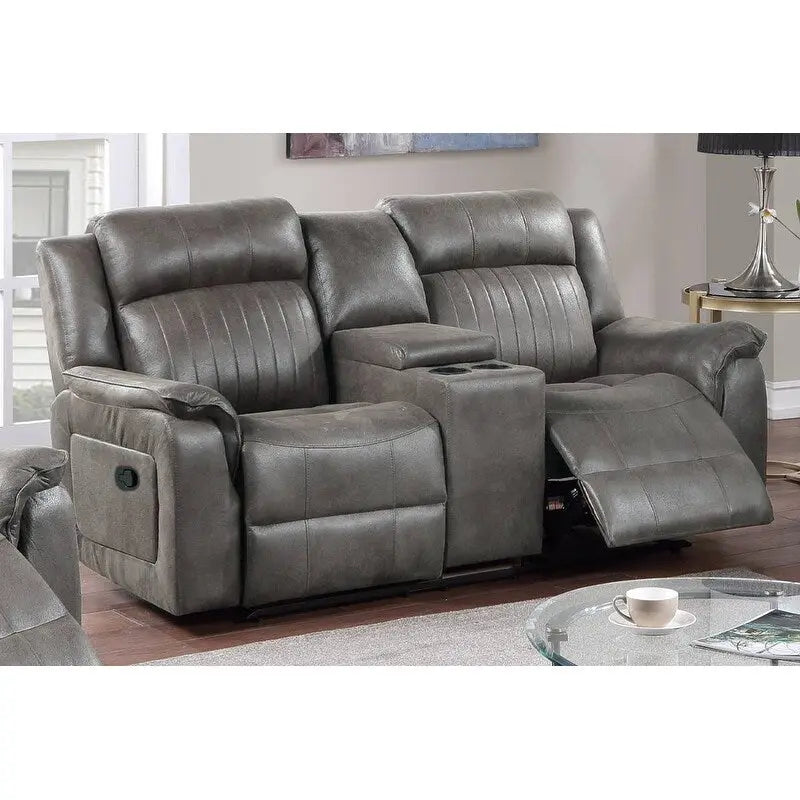 Divanetto Recliner Manuale con Console - Ecopelle Caffè Scuro