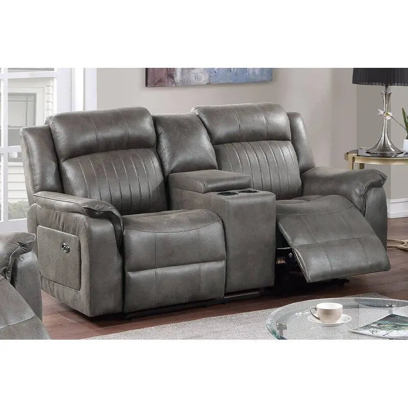 Divanetto Recliner Manuale con Console - Ecopelle Caffè Scuro