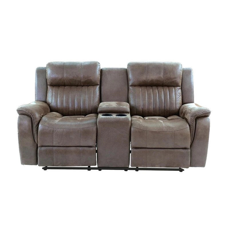 Divanetto Recliner Manuale con Console - Ecopelle Caffè Scuro