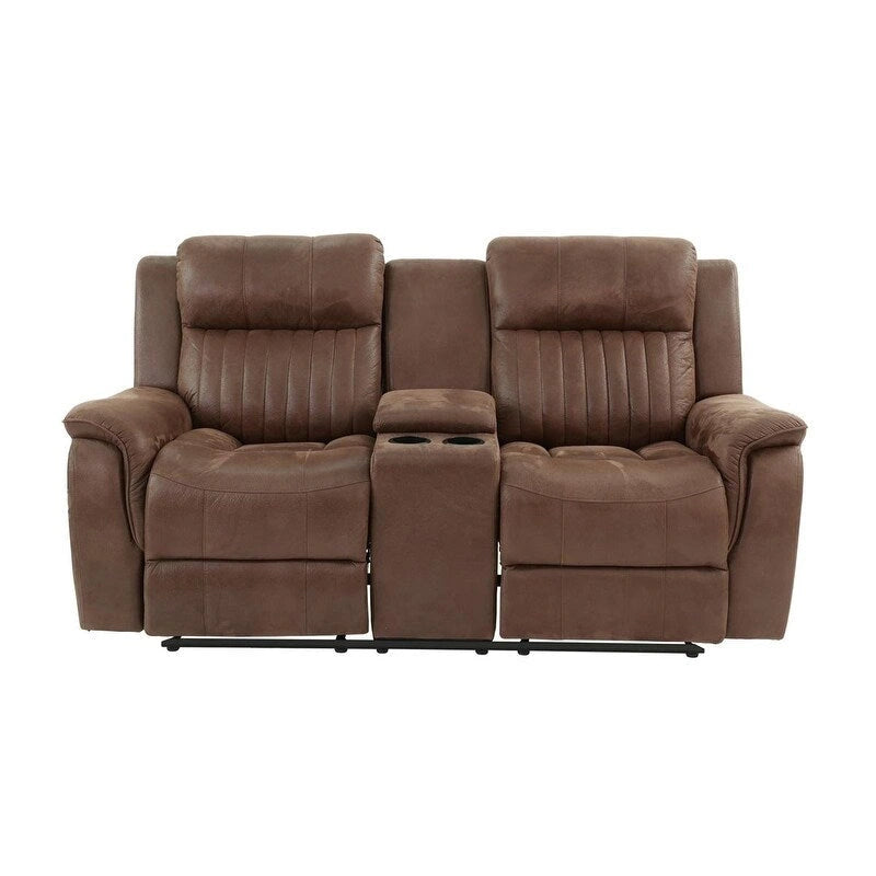 Divanetto Recliner Manuale con Console - Ecopelle Caffè Scuro