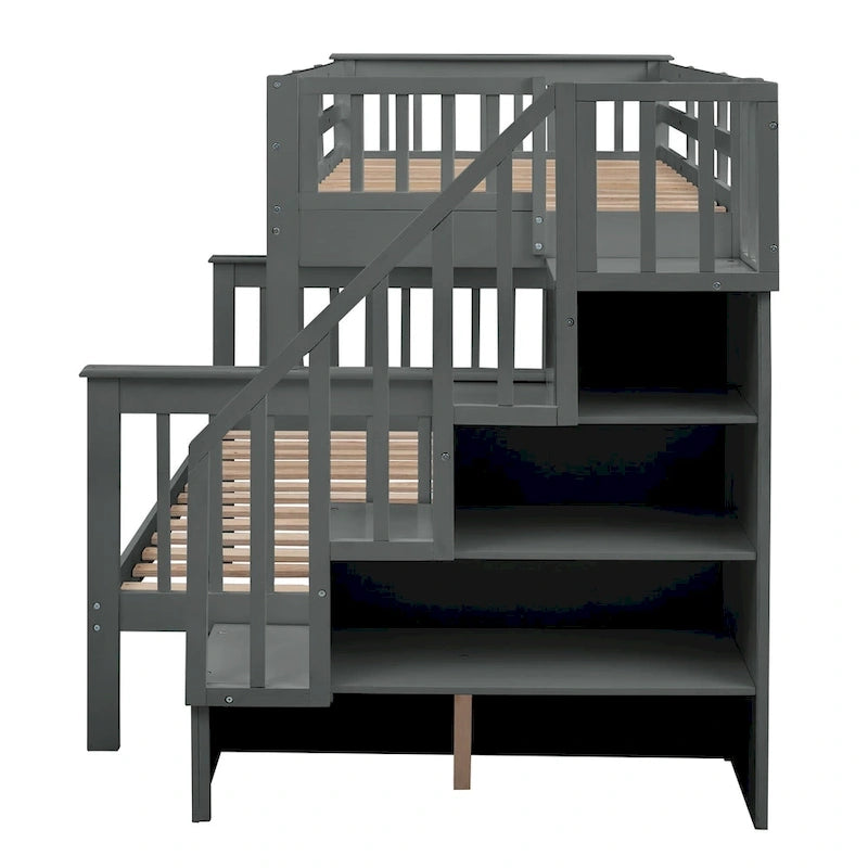 Letto a castello singolo sopra piazza e mezza con letto estraibile, scala contenitore e sponda di protezione - Bianco