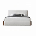 Letto Queen Size con Rivestimento in Bouclé Bianco e Struttura in Legno di Noce