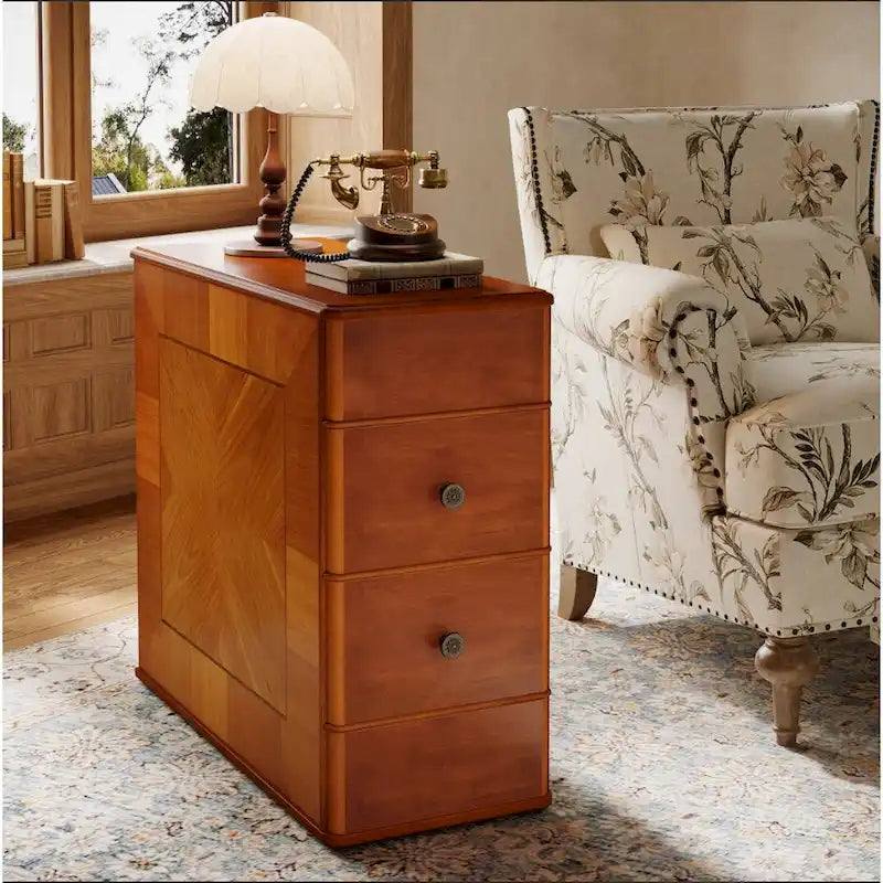 Tavolino e Comodino Vintage con 2 Cassetti - Nessun Montaggio Richiesto