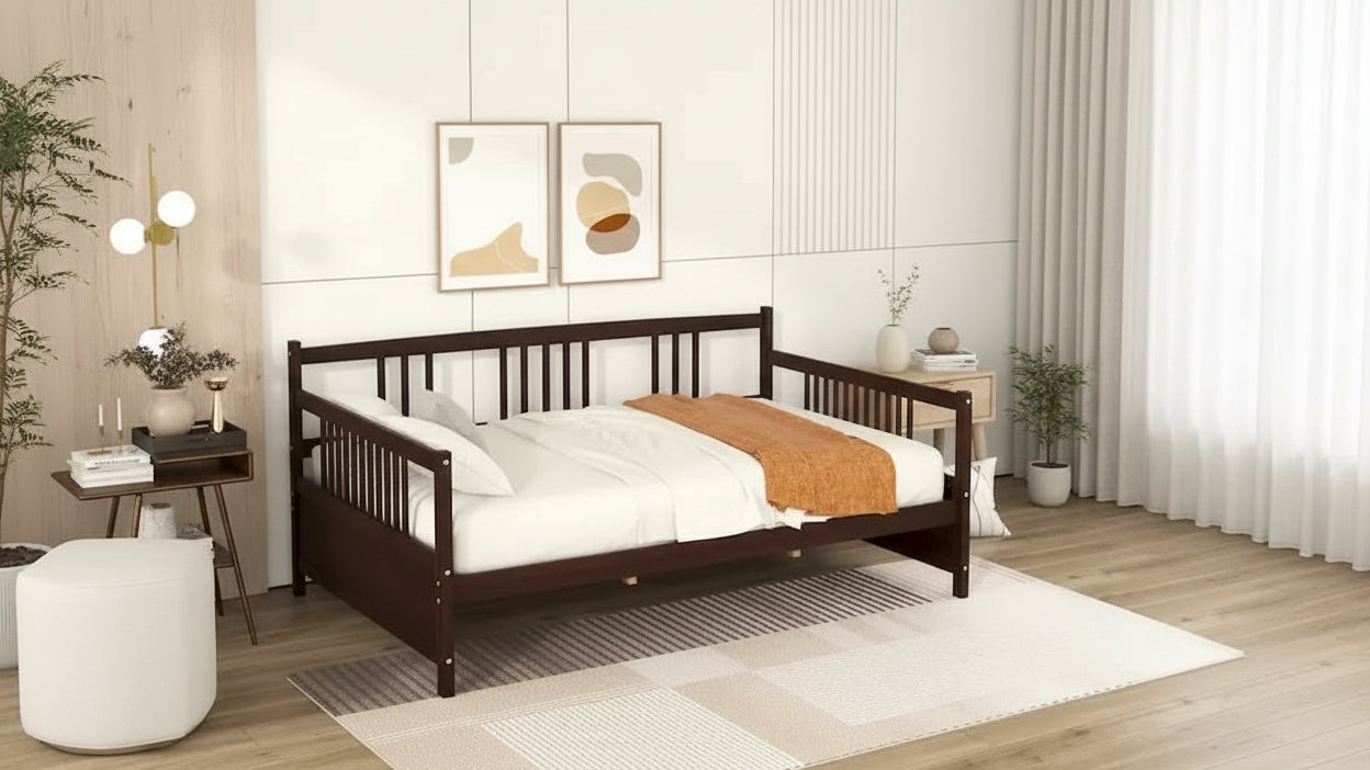 Full Solid Wood Daybed with Backrest & Armrest