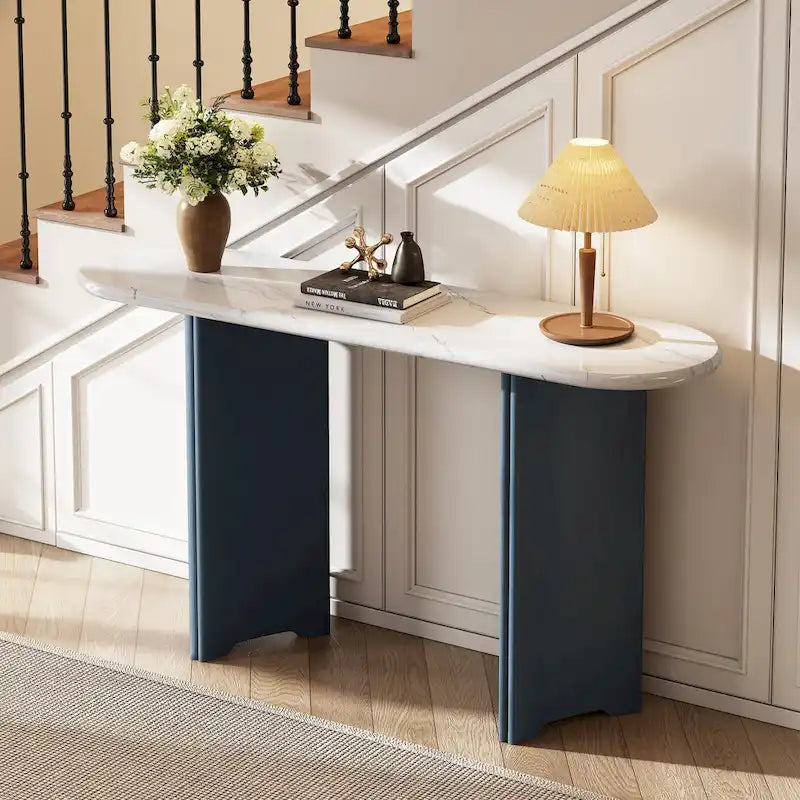 Consolle con piano in finto marmo e base in legno - 53,9L