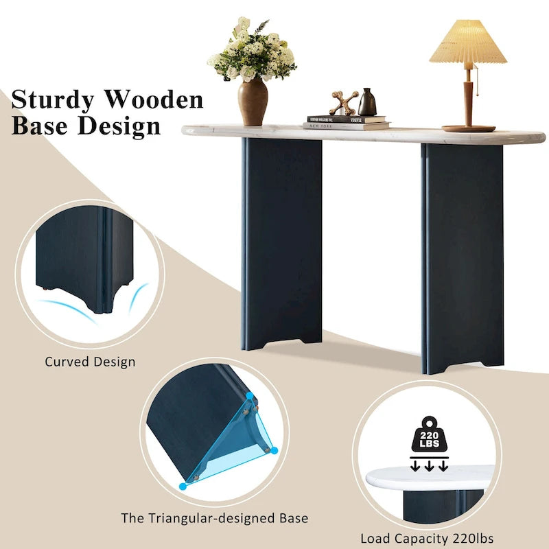Consolle con piano in finto marmo e base in legno - 53,9L