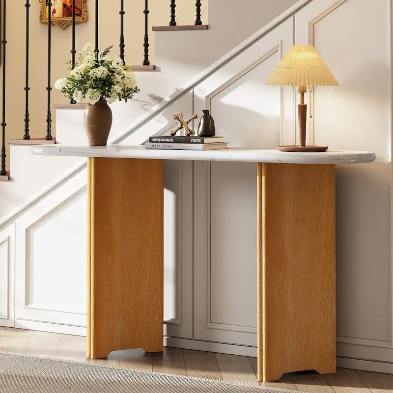 Consolle con piano in finto marmo e base in legno - 53,9L