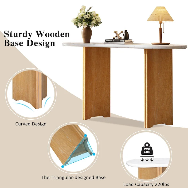 Consolle con piano in finto marmo e base in legno - 53,9L