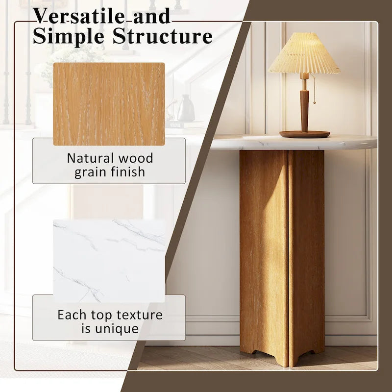 Consolle con piano in finto marmo e base in legno - 53,9L