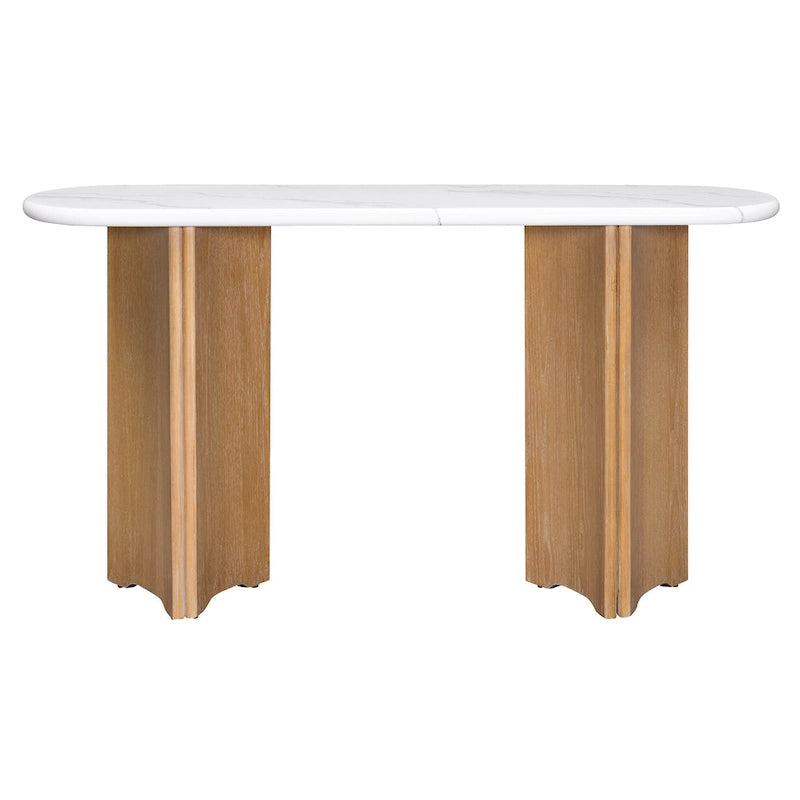 Consolle con piano in finto marmo e base in legno - 53,9L