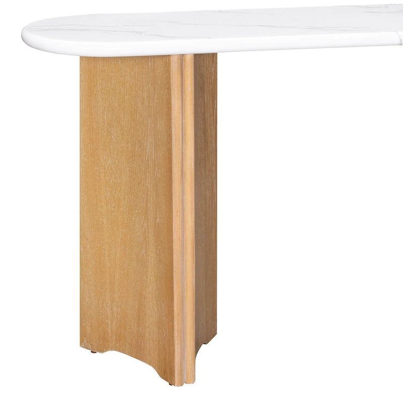 Consolle con piano in finto marmo e base in legno - 53,9L