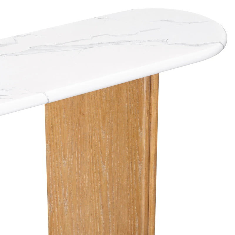 Consolle con piano in finto marmo e base in legno - 53,9L