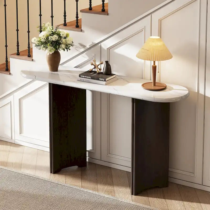 Consolle con piano in finto marmo e base in legno - 53,9L