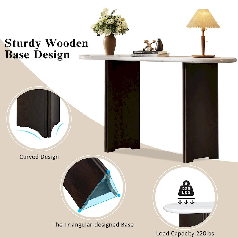 Consolle con piano in finto marmo e base in legno - 53,9L