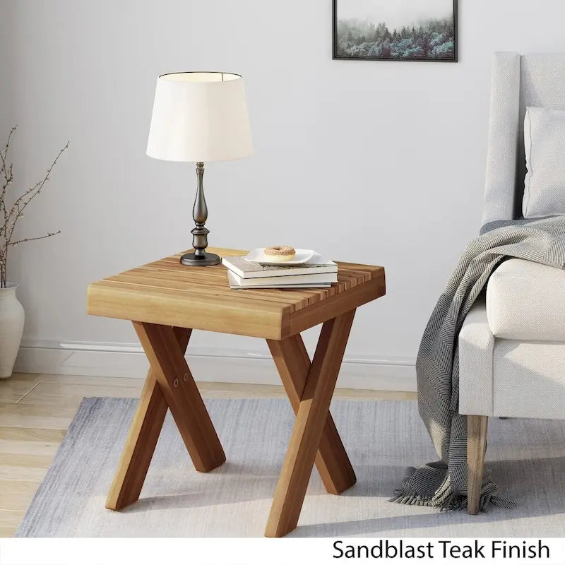 Tavolino in Legno di Acacia Stile Rustico con Base a Croce - 45 cm