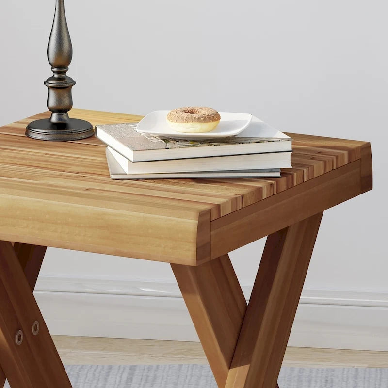 Tavolino in Legno di Acacia Stile Rustico con Base a Croce - 45 cm
