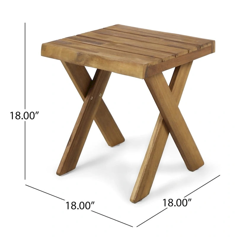 Tavolino in Legno di Acacia Stile Rustico con Base a Croce - 45 cm