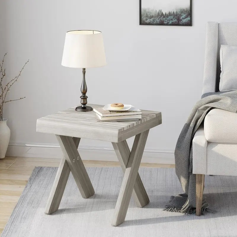 Tavolino in Legno di Acacia Stile Rustico con Base a Croce - 45 cm