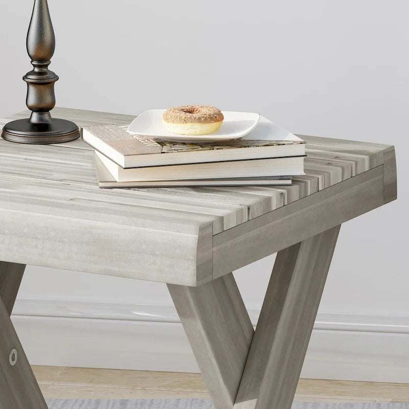 Tavolino in Legno di Acacia Stile Rustico con Base a Croce - 45 cm