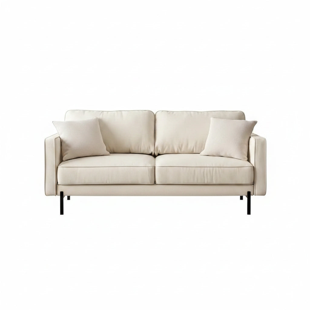 Divano moderno in lino con braccioli quadrati e gambe in metallo - 70W