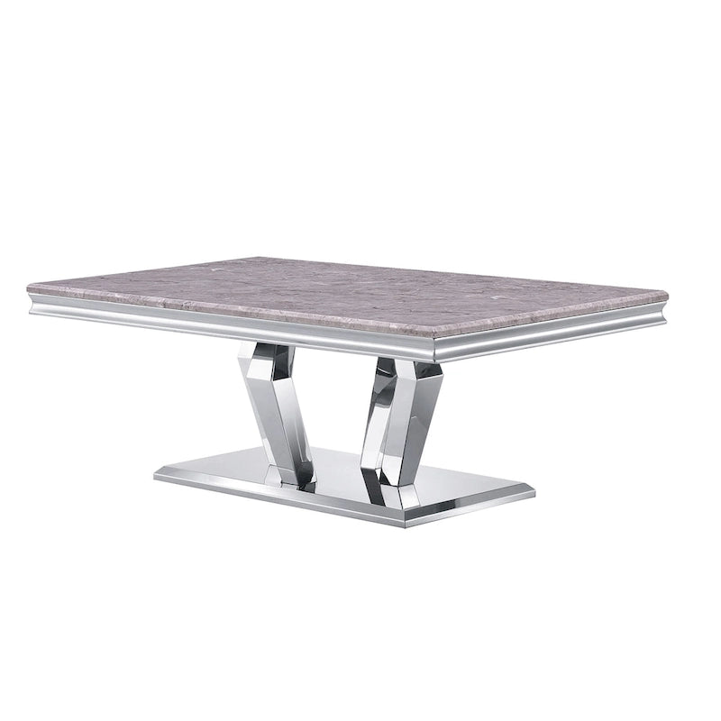 Tavolino rettangolare con piano in finto marmo e base in acciaio inossidabile - 48W