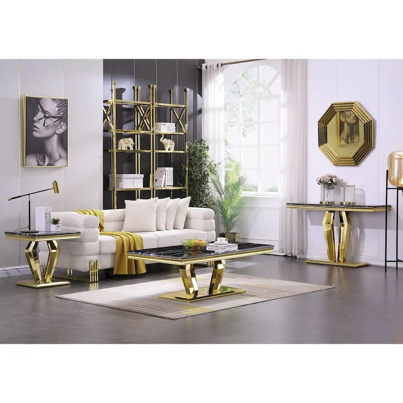 Tavolino rettangolare con piano in finto marmo e base in acciaio inossidabile - 48W