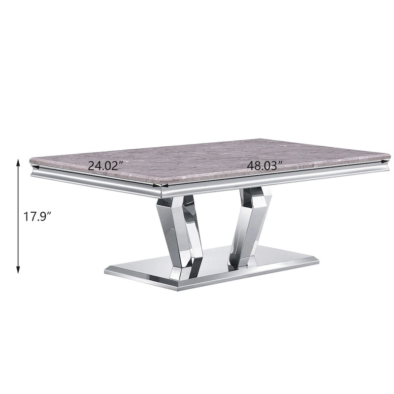 Tavolino rettangolare con piano in finto marmo e base in acciaio inossidabile - 48W