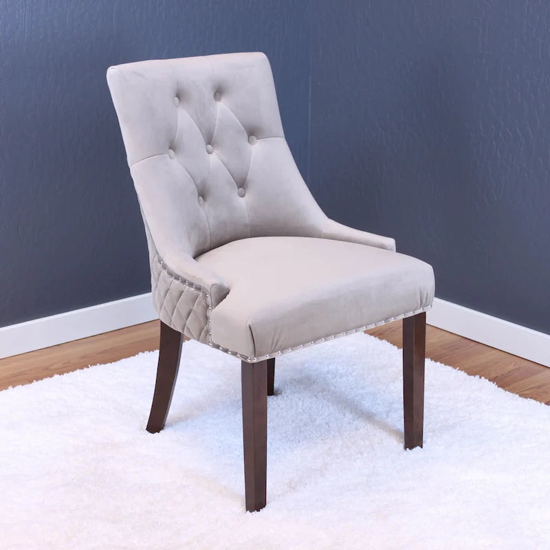 Sedie da pranzo in velluto trapuntato con gambe in legno - Set da 2