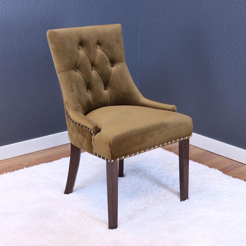 Sedie da pranzo in velluto trapuntato con gambe in legno - Set da 2