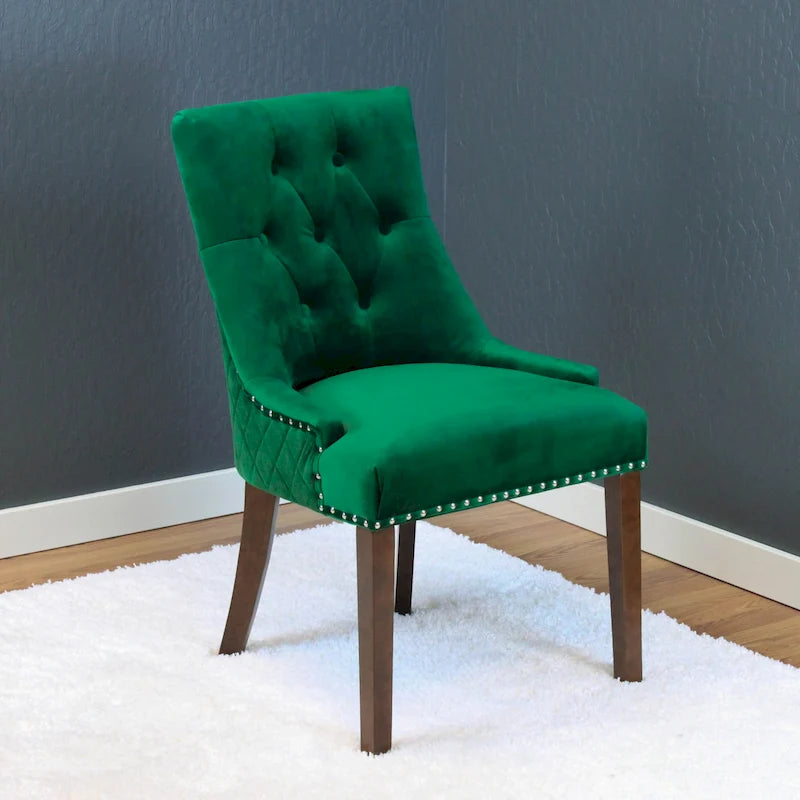 Sedie da pranzo in velluto trapuntato con gambe in legno - Set da 2