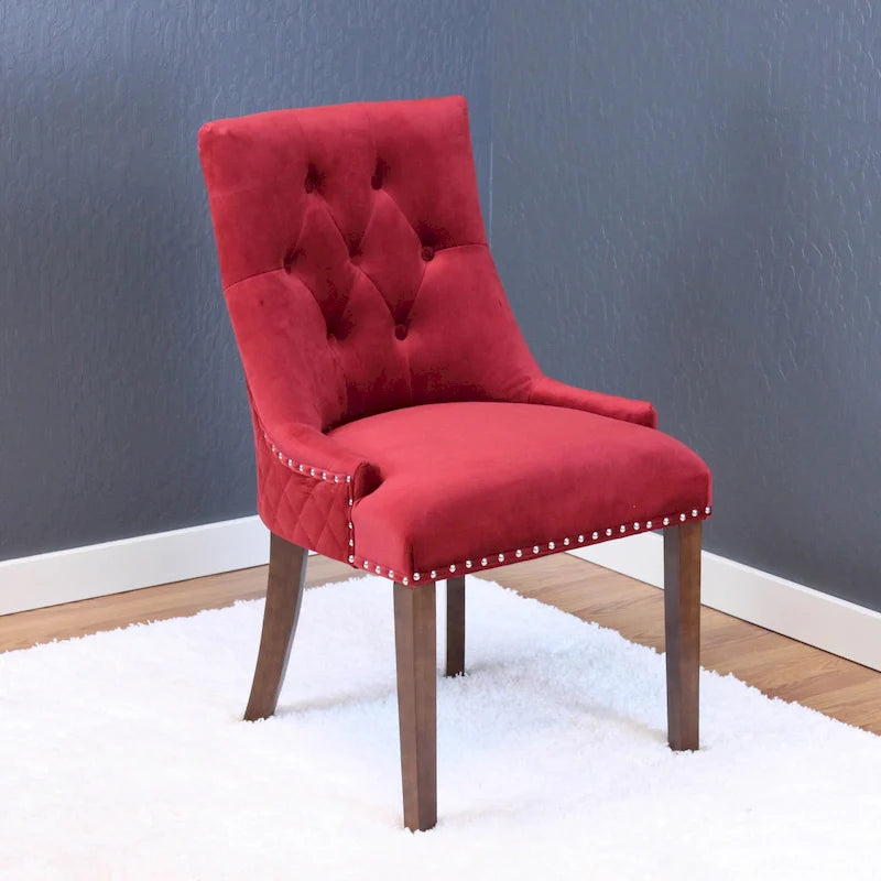 Sedie da pranzo in velluto trapuntato con gambe in legno - Set da 2