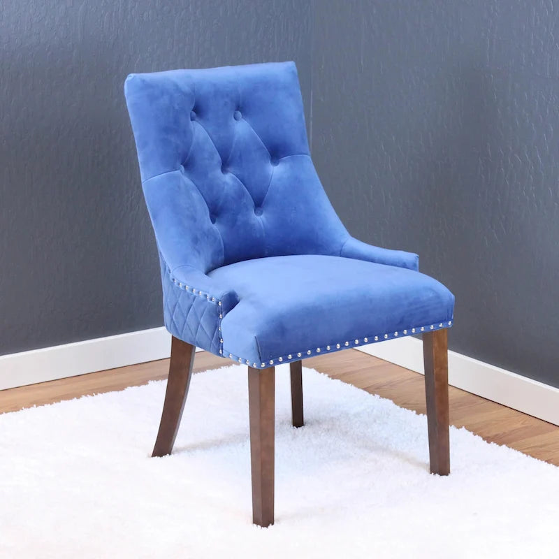Sedie da pranzo in velluto trapuntato con gambe in legno - Set da 2