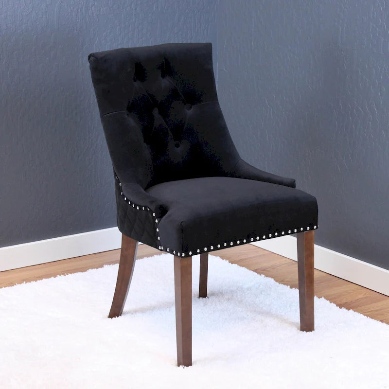 Sedie da pranzo in velluto trapuntato con gambe in legno - Set da 2