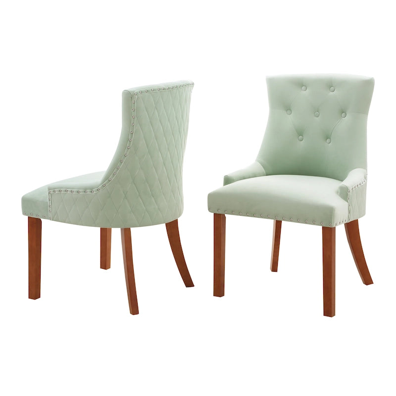 Sedie da pranzo in velluto trapuntato con gambe in legno - Set da 2