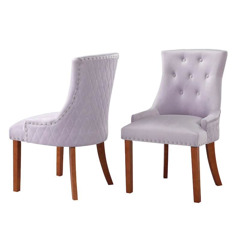 Sedie da pranzo in velluto trapuntato con gambe in legno - Set da 2