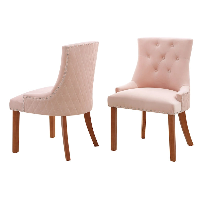 Sedie da pranzo in velluto trapuntato con gambe in legno - Set da 2