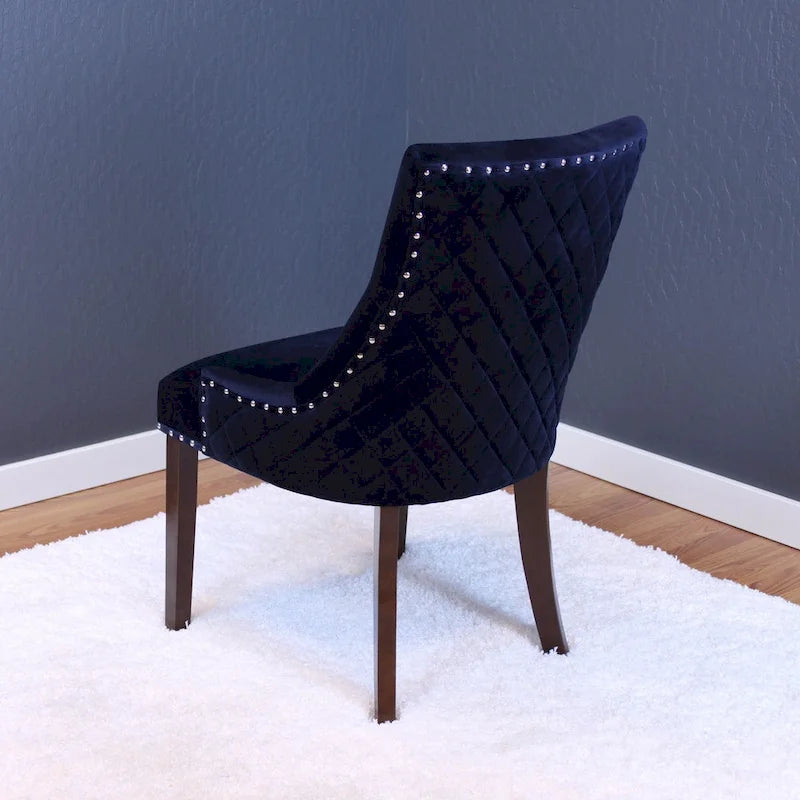 Sedie da pranzo in velluto trapuntato con gambe in legno - Set da 2
