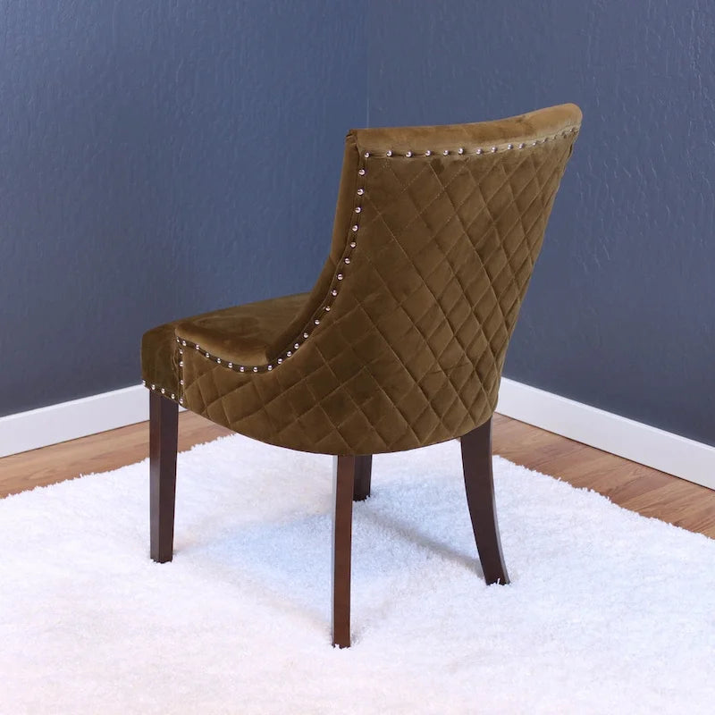 Sedie da pranzo in velluto trapuntato con gambe in legno - Set da 2