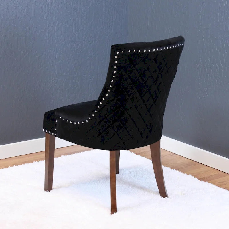 Sedie da pranzo in velluto trapuntato con gambe in legno - Set da 2