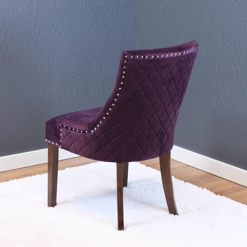 Sedie da pranzo in velluto trapuntato con gambe in legno - Set da 2