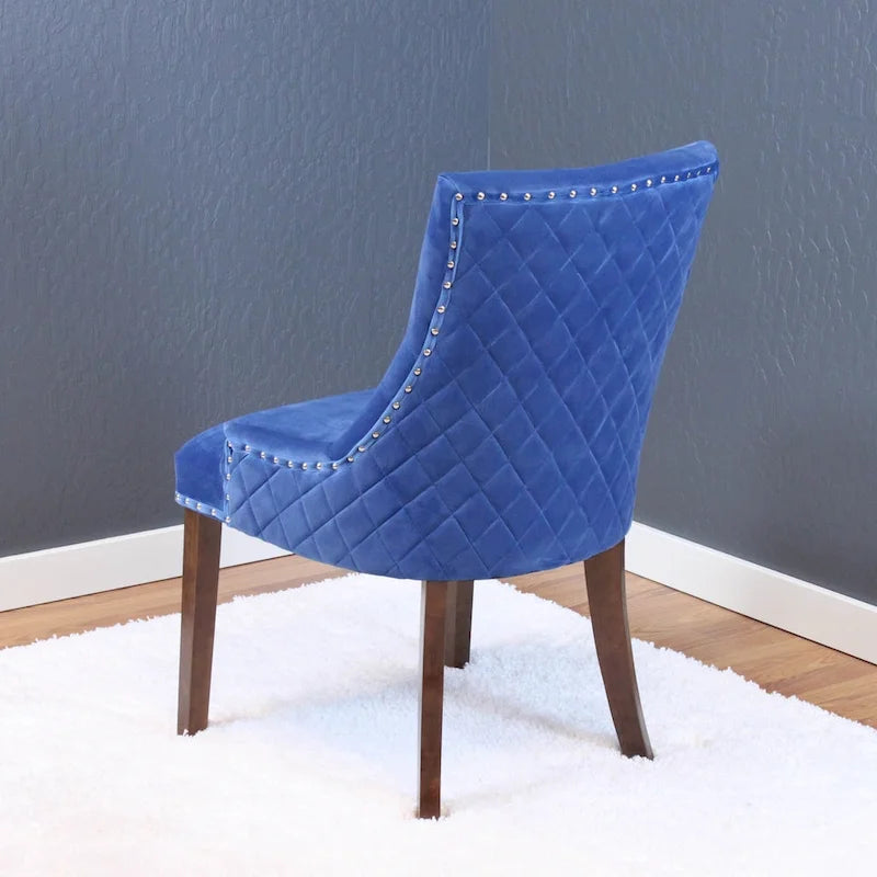 Sedie da pranzo in velluto trapuntato con gambe in legno - Set da 2