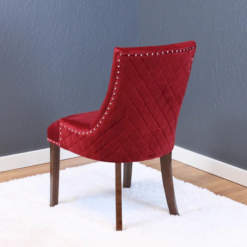 Sedie da pranzo in velluto trapuntato con gambe in legno - Set da 2